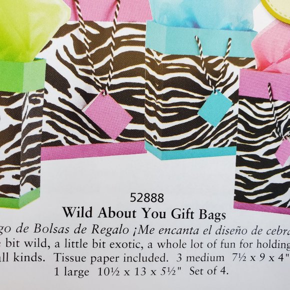 Celebrating Home Interiors Bags 4 Zebra Print Gift Bags Set Large 3